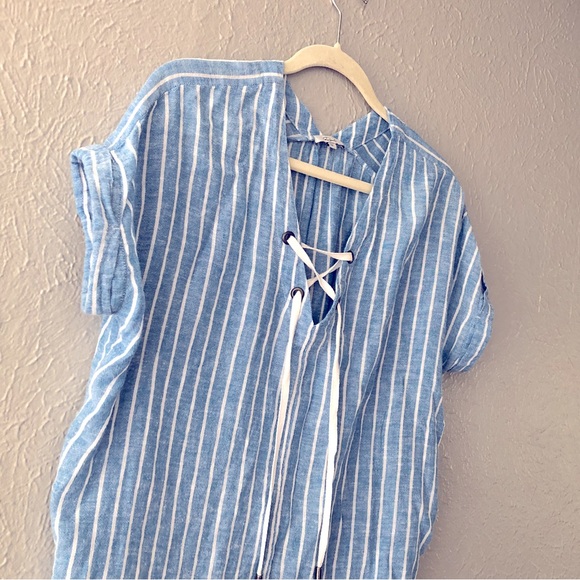 Rails Striped Lace Up Slouchy Blue Top - Medium - Summer Blouse - Picture 3 of 8